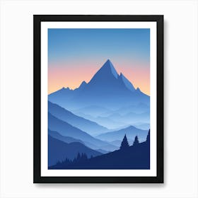 Misty Mountains Vertical Composition In Blue Tone 32 Art Print