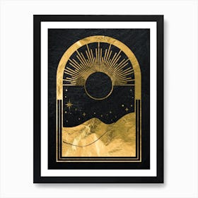 Mystical Gold Moon: Sun & mountain Art Print