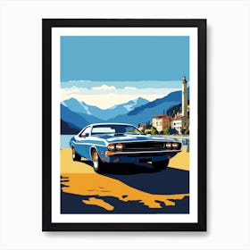 A Dodge Challenger Car In The Lake Como Italy Illustration 1 Art Print