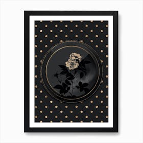 Shadowy Vintage White Anjou Roses Botanical in Black and Gold n.0087 Art Print