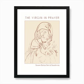 Line Art Minimalist – The Virgin In Prayer – Giovanni Battista Salvi Da Sassoferrato (C 1640 1 Art Print