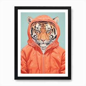 Tiger Illustrations Wearing An Orange Jacket 4 Art Print