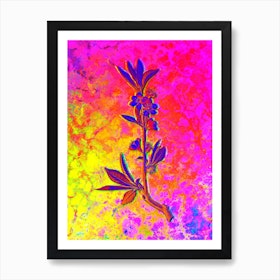 Pink Flower Branch Botanical in Acid Neon Pink Green and Blue Art Print