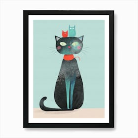 Cat With Owls Art Print