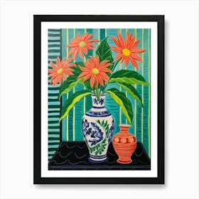 Flowers In A Vase Still Life Painting Poinsettia 2 Art Print