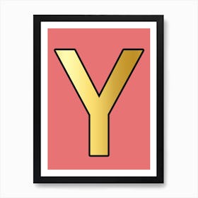 Letter Y Gold Alphabet Pink Art Print