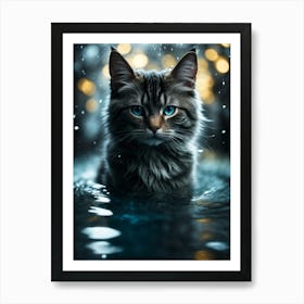 Cat In Water Art Print