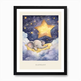 Baby Elephant 2 Sleeping In The Clouds Nursery Poster Art Print