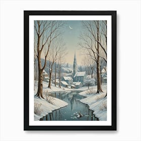 Winter Snow Village Art Print