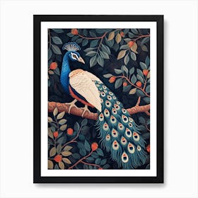 Folky Floral Peacock On A Tree Branch 1 Art Print