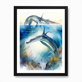 Elasmosaurus Watercolour Dinosaur Art Print