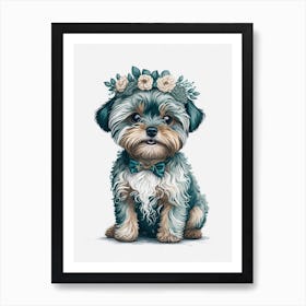 Floral Yorkipoo Dog Painting (6) Art Print