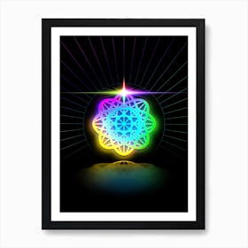 Neon Geometric Glyph in Candy Blue and Pink with Rainbow Sparkle on Black n.0414 Art Print