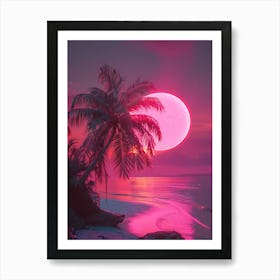 Synthwave Sunset At The Beach 1 Art Print