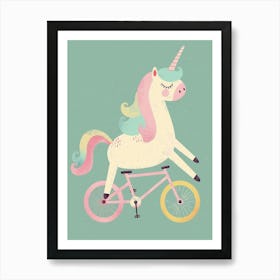 Pastel Storybook Style Unicorn On A Bike 4 Art Print