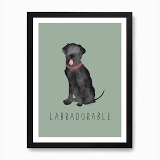 Black Labrador Dog Sage Green Art Print