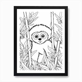 Line Art Jungle Animal Gibbon 4 Art Print