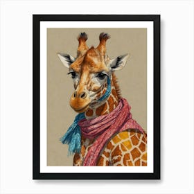 Giraffe With Scarf Art Print