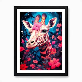 Giraffe With Flowers Art Print