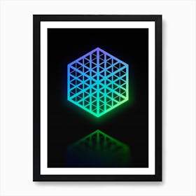 Neon Blue and Green Abstract Geometric Glyph on Black n.0254 Art Print