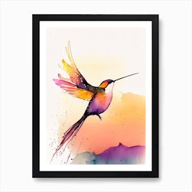 Hummingbird At Sunset Minimalist Watercolour 2 Art Print