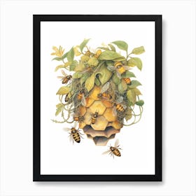 Swarm Bee Beehive Watercolour Illustration 2 Art Print