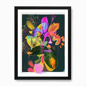 Peacock Flower (Caesalpinia) 3 Neon Flower Collage Art Print