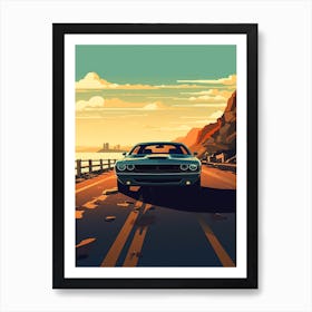 A Dodge Challenger In Causeway Coastal Route Illustration 2 Art Print