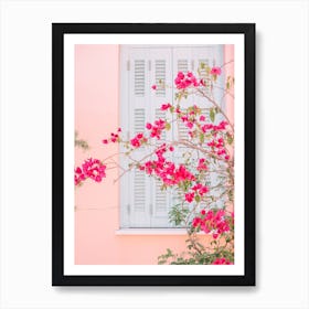 Pink Flowers By Window Art Print