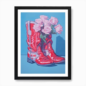 A Painting Of Cowboy Boots With Purple Lilac Flowers, Fauvist Style, Still Life 8 Art Print