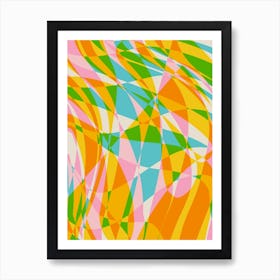 Cute Colorful Aesthetic Abstract Geometric in Bright Orange Yellow and Turquoise Blue Art Print