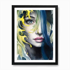 Woman With Blue Hair Art Print