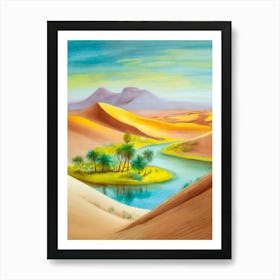 The Juxtaposition Of Desert Dunes With A Lush Oasis Art Print