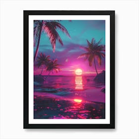 Synthwave Sunset At The Beach 8 Art Print