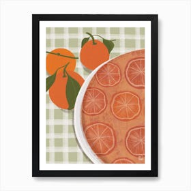 Orange Cake On Green Tablecloth Art Print