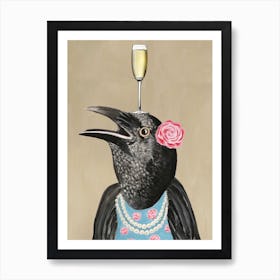 Craw With Champagne Glass Brown & Black Art Print