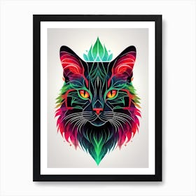 Neon Cat Portrait (10) Art Print