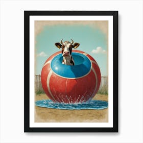 Cow In A Pool Art Print