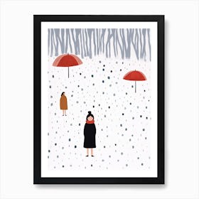 Winter Snow Scene, Tiny People And Illustration 5 Art Print