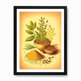 Fenugreek Spices And Herbs Retro Drawing 1 Art Print