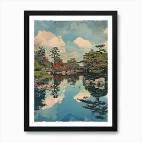 Kenrokuen Garden Kanazawa Japan Mid Century Modern 3 Art Print