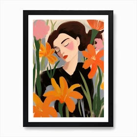 Woman With Autumnal Flowers Gladiolus 3 Art Print