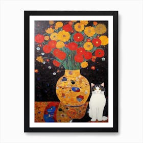 Anemone With A Cat 2 Art Nouveau Klimt Style Art Print