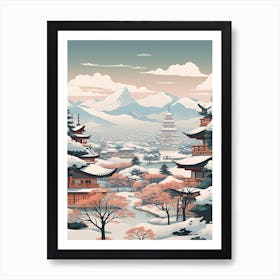 Vintage Winter Travel Illustration Nagano Japan 2 Art Print
