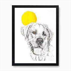 Sunny Dog Black Pen Drawing Art Print