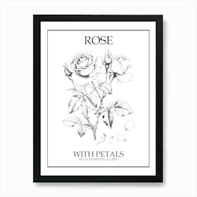 Rose With Petals Line Drawing 3 Poster Art Print