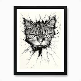 Angry Cat Watching from Wall Hole 11 Art Print