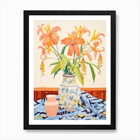 Orange Lilies In A Vase Art Print