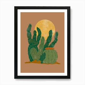 Cactus And Moon Art Print