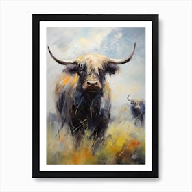 Dark Tones Impressionism Of Two Highland Cows 1 Art Print